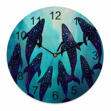 Silent Wall Clocks Battery Operated, Coastal Round Decorative Wall Clock for Living Room Bedroom Kitchen Bathroom Classroom Decor, 12 Inch Vintage Ocean Whale Polka Dots Turquoise Teal