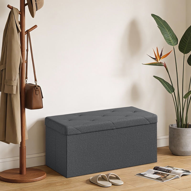 Gianna 30 Inches Folding Storage Ottoman Bench, Storage Chest, Foot Rest Stool, Bedroom Bench with Storage, Gray