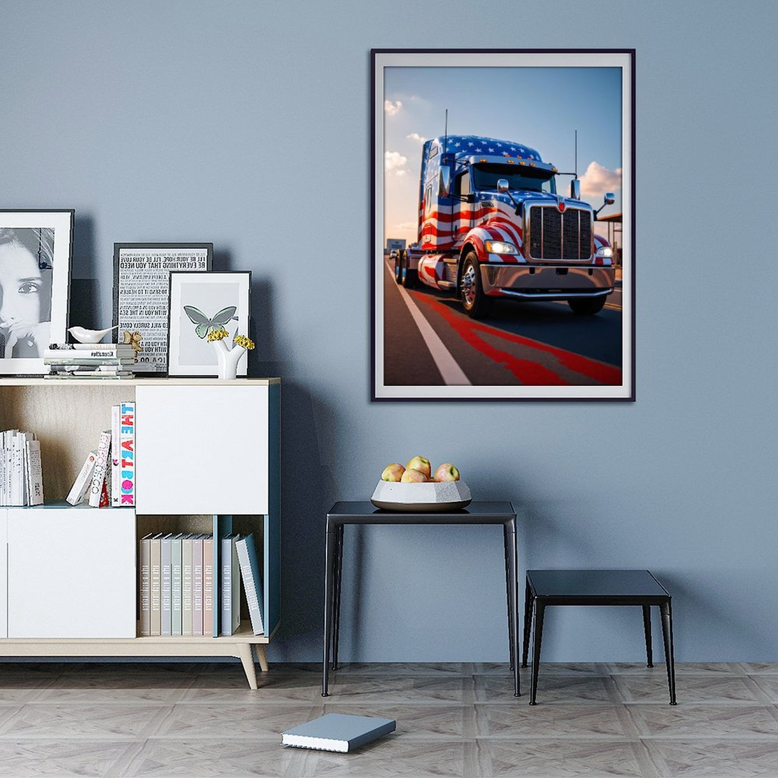 Diamond Art Kits for Adults - 5d Modern Patriotic Semi Truck Roadway Diamond Painting for Adults, Diamond Art for Adults Beginners, Diamond Painting Kits for Adults for Home Wall Decor