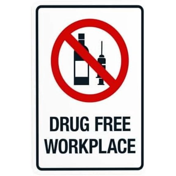 Drug Free Workplace Warning Sign, Prohibition Security Metal Signs for Business Home Outdoor Indoor Road Yard Garage Street Wall Safety Caution Custom Decor 8 x 12 Inch