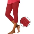 thumbnail image 2 of QATAINLAV Red Womens Workout Capri Pants Casual Side Zipper High Waisted Yoga Running Leggings Solid Color Pull on Knee Length Bottoms L, 2 of 8
