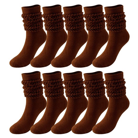 Alitao Crew Socks Slouch Socks 5 Pairs Soild Color Socks Women Thigh High Boot Socks Soft Scrunch Socks Fluffy Socks Cotton Socks Coffee One Size