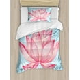 thumbnail image 1 of Lotus Duvet Cover Set, Gardening Theme Illustration of a Lotus Flower Pattern Botanical Design Art, Decorative 2 Piece Bedding Set with 1 Pillow Shams, Twin Size, Pink Pale Blue, by Ambesonne, 1 of 3
