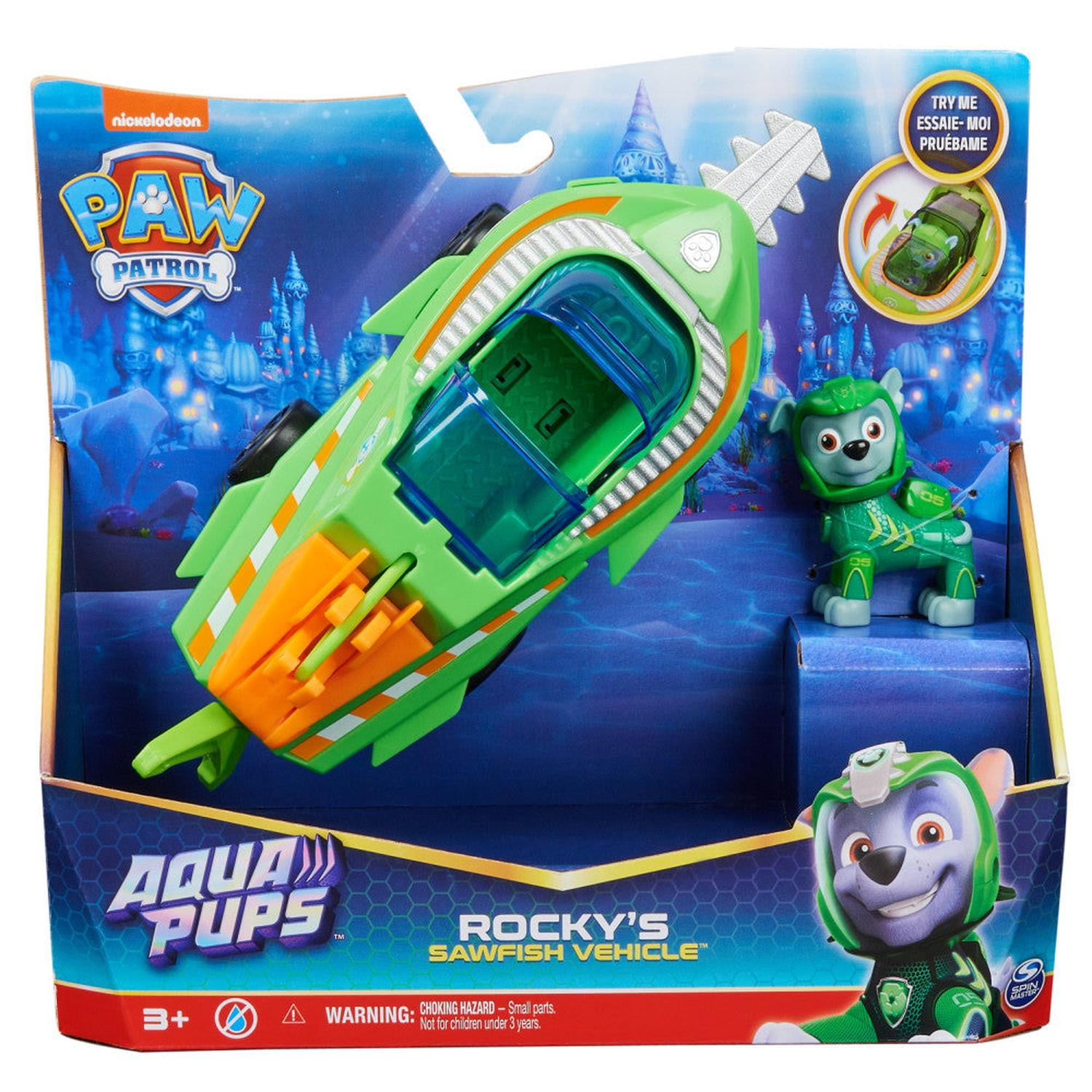 Paw Patrol: Aqua Pups - Rocky Con Vehiculo Acuatico verde Estándar ...