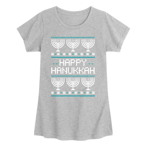 Instant Message - Happy Hanukkah Ugly Style - Youth Girls Short Sleeve T-shirt