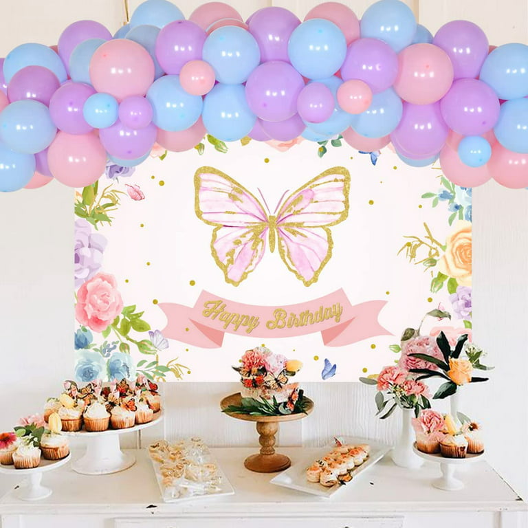 Purple Happy Birthday Decorations for Women Girls Butterfly Party Supplies