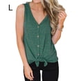 thumbnail image 1 of Chaleco Con Cuello En V Sin Mangas Con Lazo Al Frente Camiseta Mujer Verano Botón Top, Verde, L seitruly AP002390-03, 1 of 7