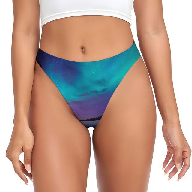 Fotbe Night At Lake Aurora Tanga Sin Costuras para Mujer con Estampado – Panties Invisibles, Transpirables y Cómodos para Uso Diario-3X-Large