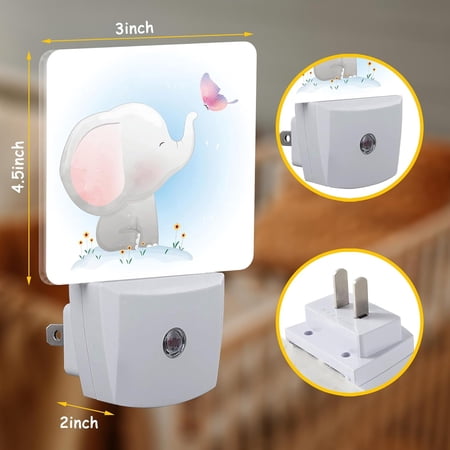 Cute Baby Elephant Play Butterfly Night Light Plug into Wall with Dusk to Dawn Sensor Energy Efficient LED Nightlight for Women Girls Boys Room Decor Hallway Kitchen Bathroom Nursery Stairs