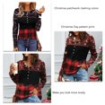 thumbnail image 2 of Camisa de empalme con estampado navideño Top de empalme a cuadros con bloques de color de manga larga y cuello redondo delgado a la moda para otoño Rojo M, 2 of 5