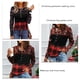 thumbnail image 4 of Camisa de empalme con estampado navideño Top de empalme a cuadros con bloques de color de manga larga y cuello redondo delgado a la moda para otoño Rojo XXL, 4 of 5