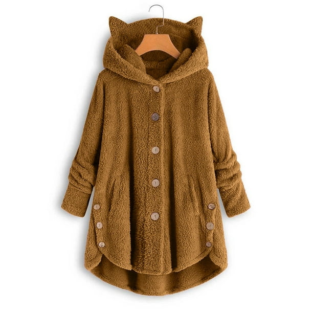 Cozy fleece on sale hooded button coat