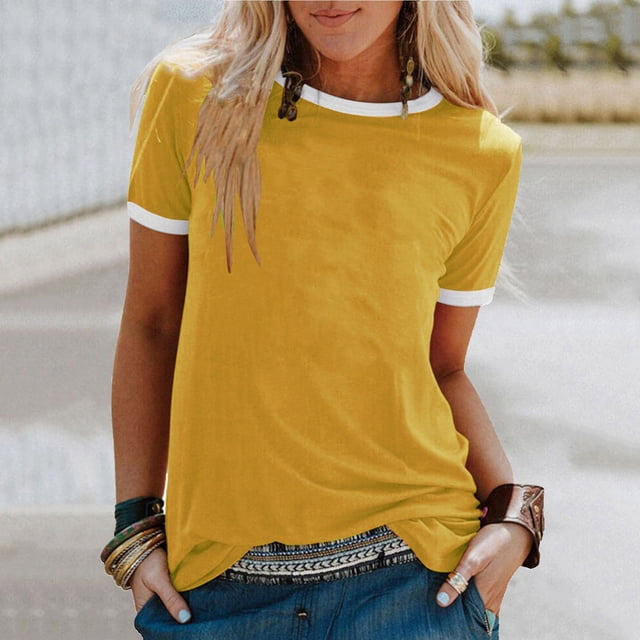 Qtocio Hauts Grande Taille pour Femmes, T-Shirts à Manches Courtes Col Rond Couleur Unie Décontractés, T-Shirts d'Été Confortables et Amples pour Dames