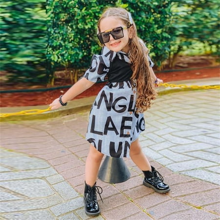 

PEASKJP Summer Dresses for Girls 2023 Casual Girls Toddler Summer Crew Neck Short Sleeve A Line Chiffon Casual Dress Solid Girls Dress Blue 3-4 Years