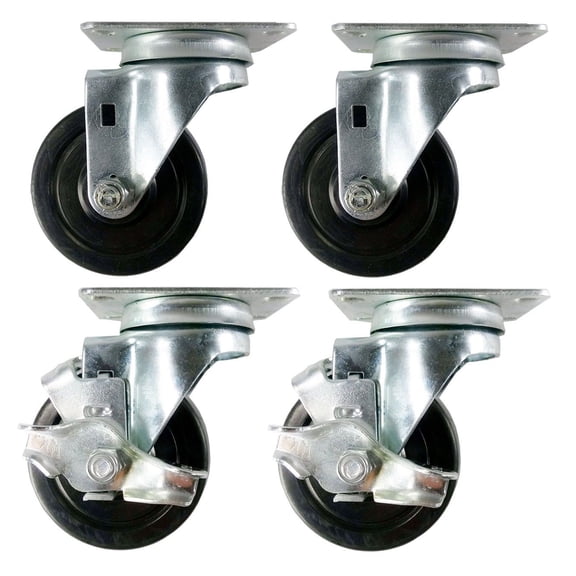 3-1/2" x 1-1/4" Hard Rubber Wheel Casters (A1) - 4 Swivels with 2 Brake