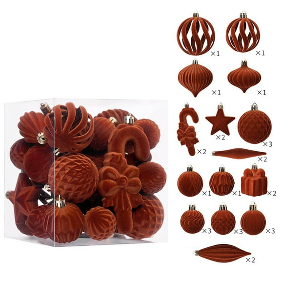 Deeceymbur Brown 28 Pcs Irregular Flocked Christmas Balls Tree Decor Ornaments 6.3x6.14x6.14Inch
