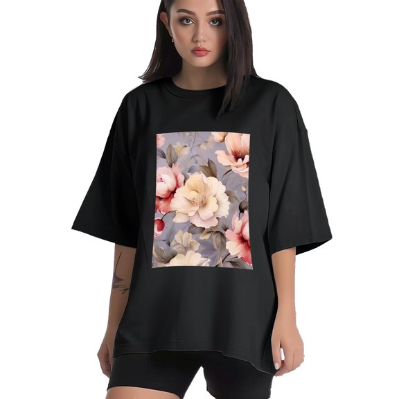 Plus Size Shirt for Women Black Tops for Women Short Sleeves Shirt for Women Flower T Shirt Crewneck Shirt for Women XS
