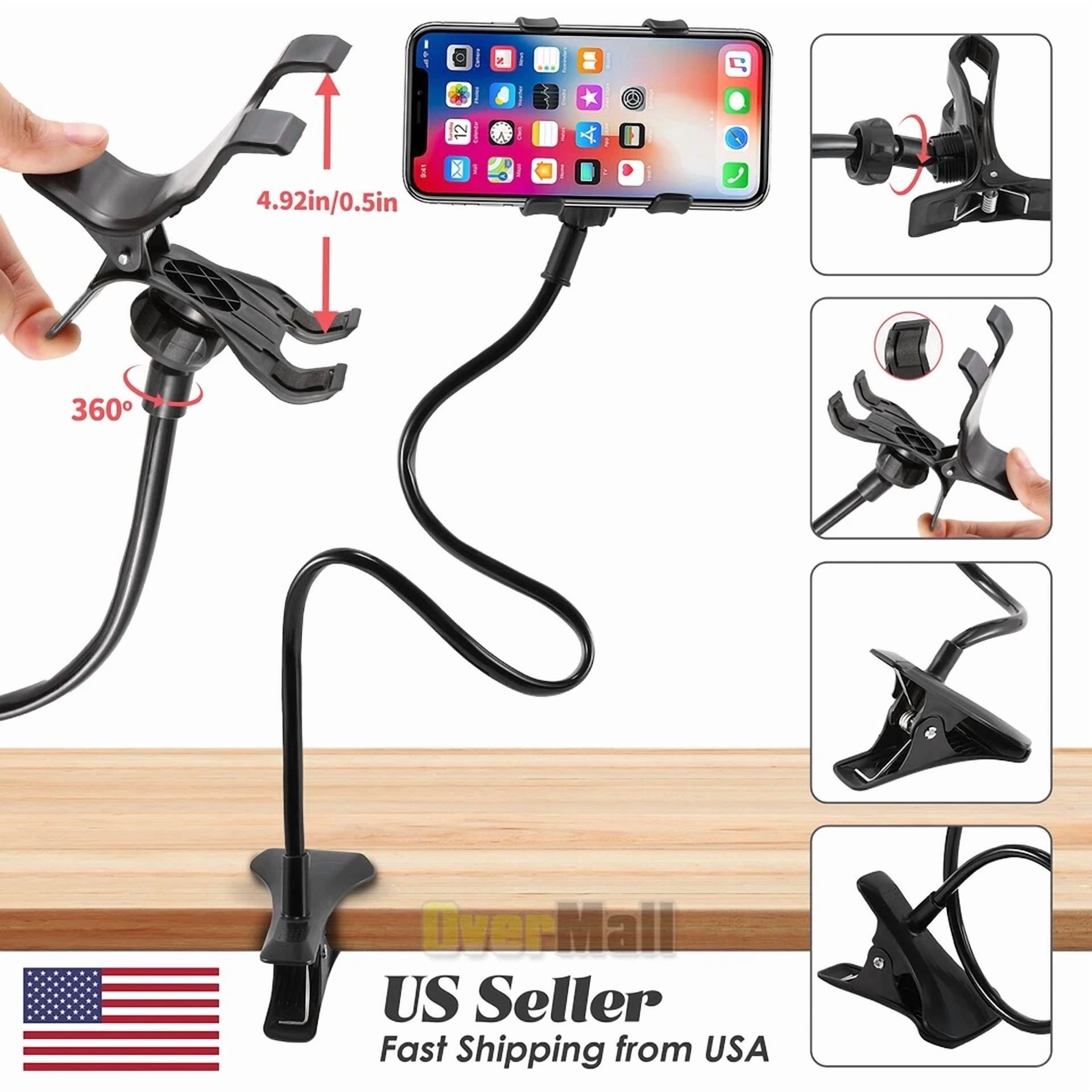 Universal Lazy Mobile Phone Gooseneck Stand Holder Flexible Bed Desk Table Clip