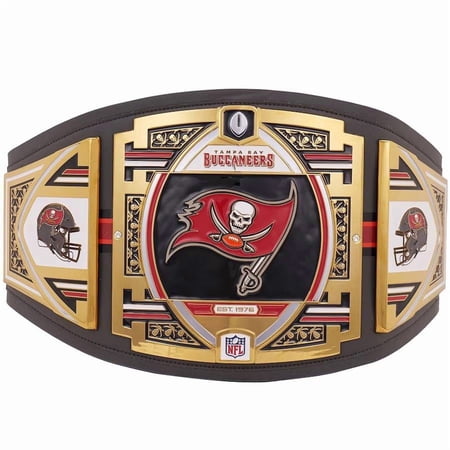 Tampa Bay Buccaneers Championship Belt Metal Plates Hand-Tooled Leather Strap Adult Size Collectible