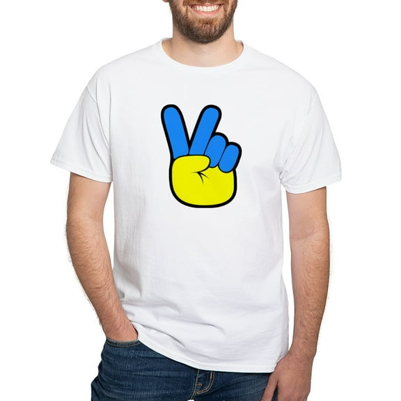 CafePress - Ukrainian Flag Peace Sign Ukraine Native H T Shirt - Men's White Classic Cotton T-Shirts