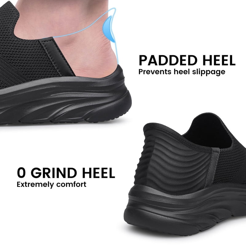 vibdiv Men's Hands Free Slip on Walking Shoes Lightweight Comfortable Tennis Casual Sneakers zapatos de hombre All Black Size 9