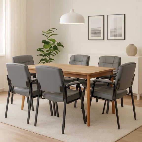 Naomi Home Mindy Office Guest Chair Set of 6, Leather Executive Waiting Room Chairs, Lobby Reception Chairs with Padded Armrest, Set of 6 -Gray