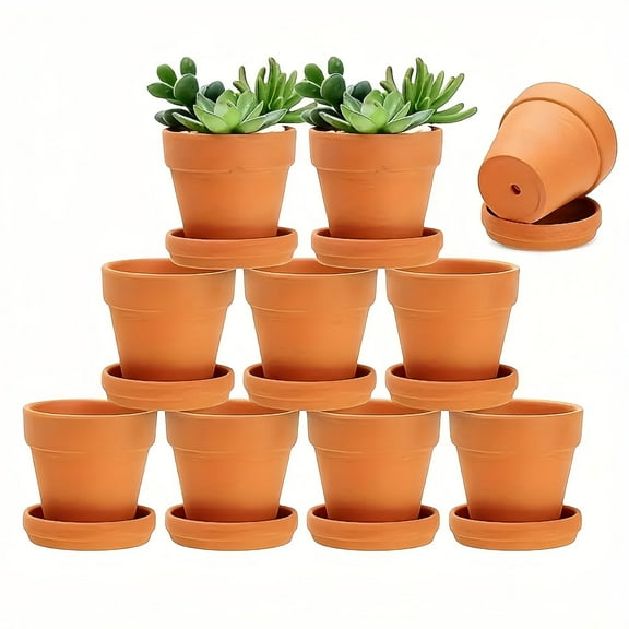 10pcs, 2.5Inch Clay Pot With Saucer, Mini Succulent Planters Flower Plant Pots Wedding Party Events Decorations Supplies