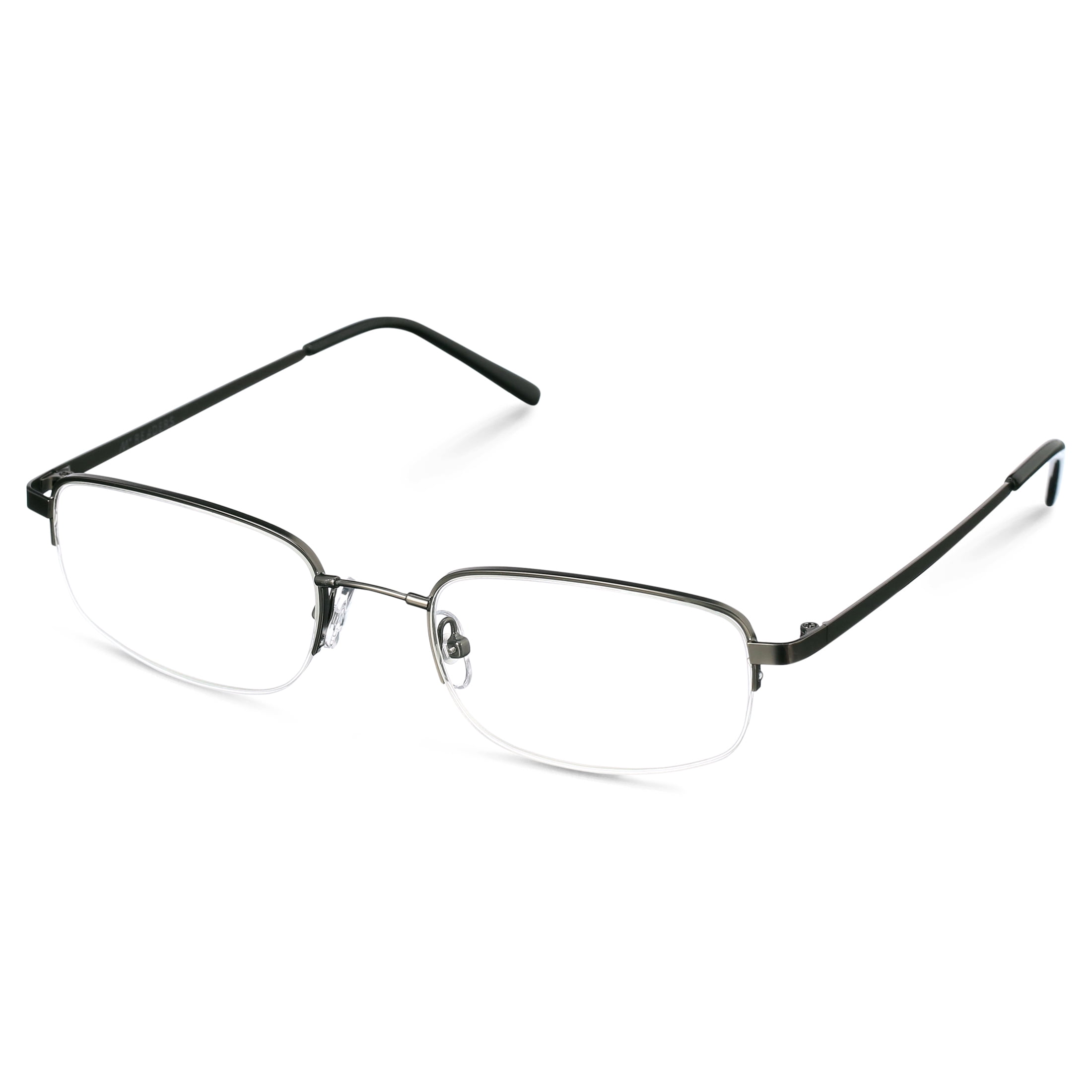 M+ Readers Memory Metal Keith +1.50 Rectangle Reading Glasses with Case, Dark Gunmetal