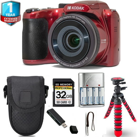Kodak PIXPRO AZ255 Digital Camera (Red) Spider Tripod Case 1 Yr Warranty