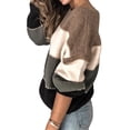 thumbnail image 3 of Lumento Women Color Block Sweater Basic Kint Pullover Casual Crew Neck&nbsp;Long Sleeve Jumper Khaki S, 3 of 3