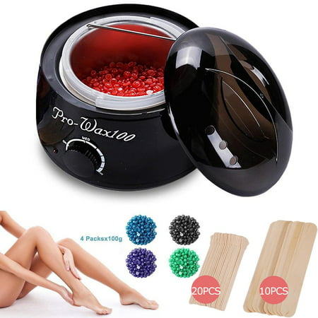 【Gifts for Her】Hair Removal Kit Hot Wax Warmer Waxing Kit with 4 Flavors Hard Wax Beans（3.5oz/PACK ） and 30 Wax Applicator Sticks for Painless Wax of Legs, Face, Body, Bikini (Best At Home Wax For Bikini Area)