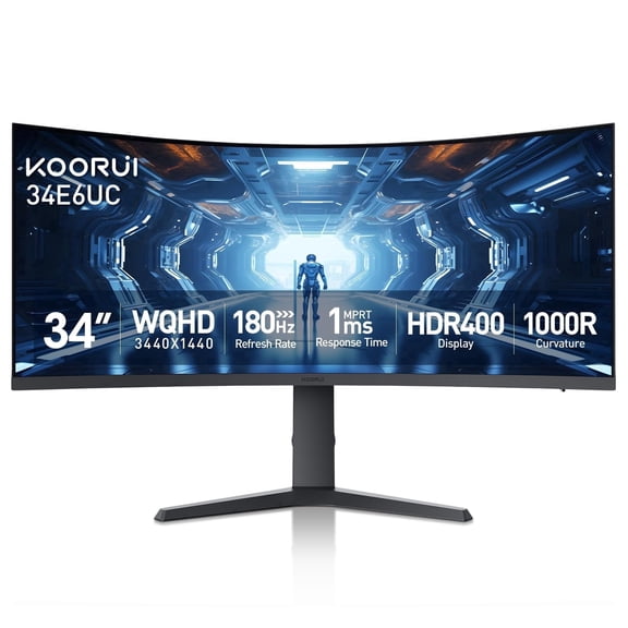 34E6UC 34 Inch Curved Ultrawide Gaming Monitor WQHD 3440x1440 180Hz 1000R 1ms HDR400, 95% DCI-P3 FreeSync Premium, Compatible with 1440P/QHD 165/120/100Hz & 1080P/FHD 180/165Hz, DP 1.4 HDMI 2.0