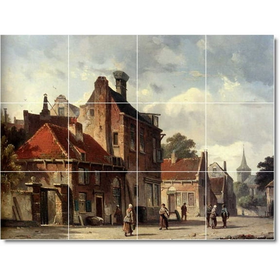 Ceramic Tile Mural-Adrianus Eversen City Bathroom Tile Mural 4. 17" w x 12.75" h using (12) 4.25 x 4.25 ceramic tiles