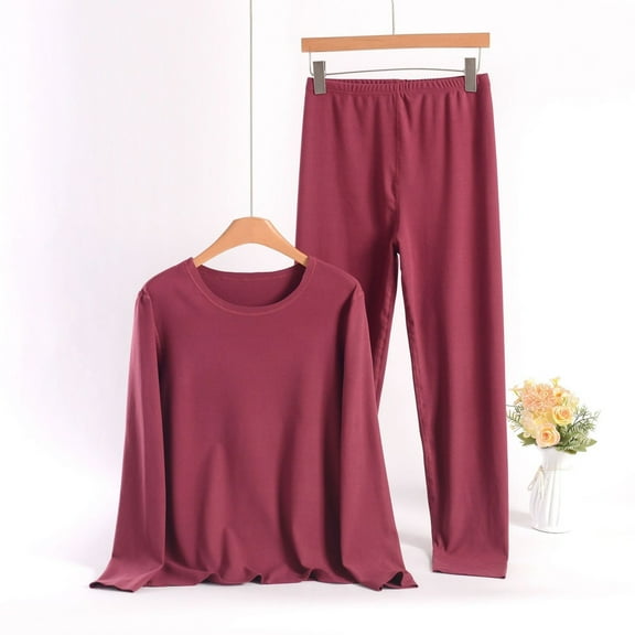Taylonsss Womens Fall Winter Pajama Set Soft Fleece Plus Size Seamless Solid Color Round Neck Long Sleeve Cozy Home Lounge Sleepwear
