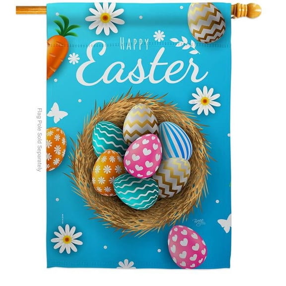 Breeze Decor H103082-BO Colourful Egg Basket Springtime Easter Double-Sided Garden Decorative House Flag, Multi Color