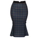 thumbnail image 1 of Falda midi con Fishtail Dobladillo y Cintura Alta con Tela de Cuadros para Mujer Falda Elegante Azul verde XS, 1 of 5