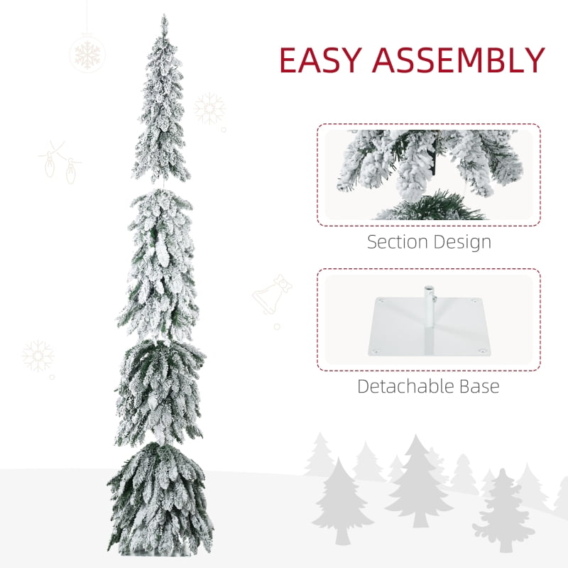 Alvantor Christmas Tree Pre-Lit Snow Flocked Slim with LED Lights 30.25"x30.25"x84"7ft Green