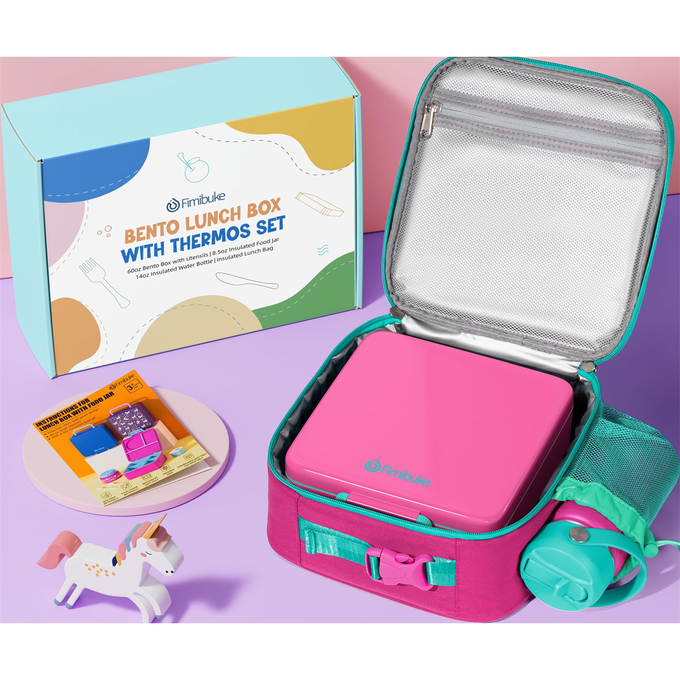 Bento Lunch Box Set for Teen Adult, Lunch Food Container 3-4 Compartment with 14 OZ Water Bottle, Food Jar, Insulated Lunch Bag, Sauce Cup, Utensils, Red & Green
