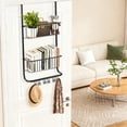 thumbnail image 7 of Over The Door Organizer, 2-Tier Metal Shower Caddy Hanging with 2 Baskets and 6 Hooks, for Bathroom, Bedroom, Pantry & Closet, Space Saving Solution, 11.8"x5.1"x24.2", 7 of 7