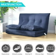 Fold Down Sofa Bed Floor Couch, Adjustable Folding Modern Futon Chaise Video Gaming Lounge, Convertible Upholstered Memory Foam Padded Cushion Guest Sleeper Chair, Beige