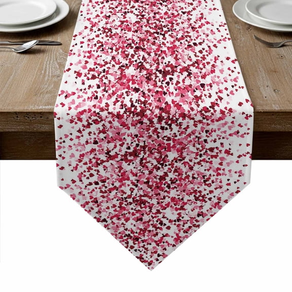 Happy Valentine's Day Table Runner Linen Burlap Table Runner 108 Inches Long Dispersion Pink Red Love Hearts Dresser Scarves for Kitchen Island Coffee Dining Room Party Holiday Decoration 13"x108"