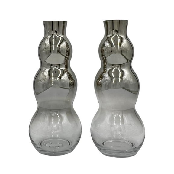 Bergamo Art Set of 2 Decorative Handmade Bubble Flower Vases in Black and Silver