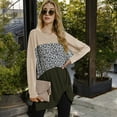 thumbnail image 3 of Women's Long Sleeve Color Block Tunic Top with Leopard Print Detail - Small, Light Beige, 3 of 4