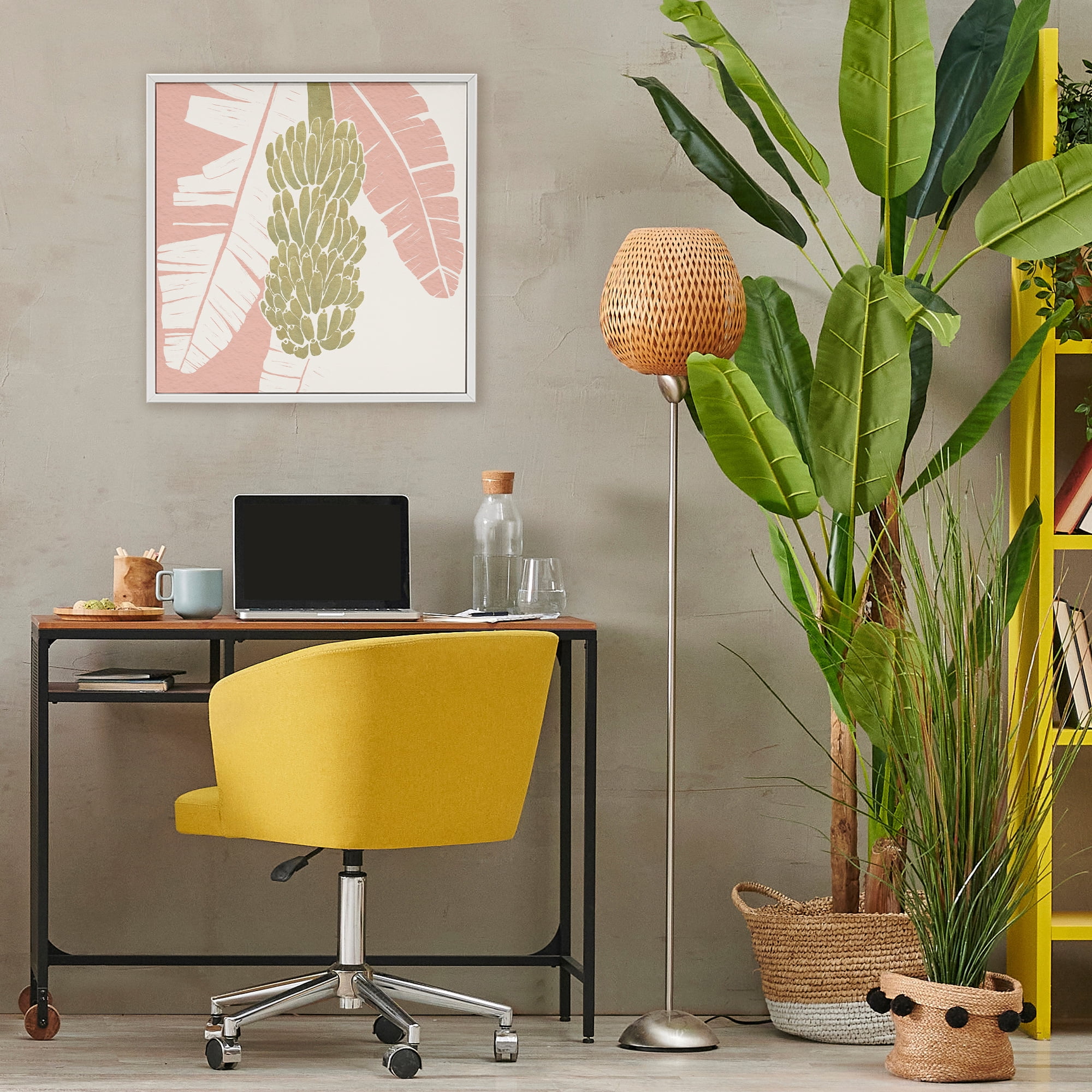 Stupell Industries Banana Bunch Amid Pink Leaves White Framed Giclee Art, design by Yuyu Pont