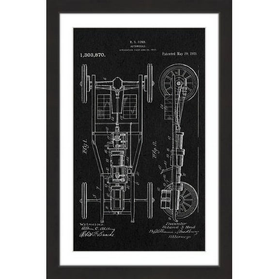 "Automobile 1919 Black Paper" Framed Painting Print