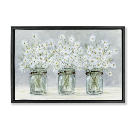 Stupell Industries Daisies In Jars Botanical & Floral Painting Black Floater Framed Art Print Wall Art, 25 x 17