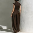 thumbnail image 2 of Morttic Women's Stylish Solid Color Slim Fit Stand Collar Cap Sleeve Jumpsuit – High-Waist Wide Leg with Side Pocket Coffee，XS, 2 of 4