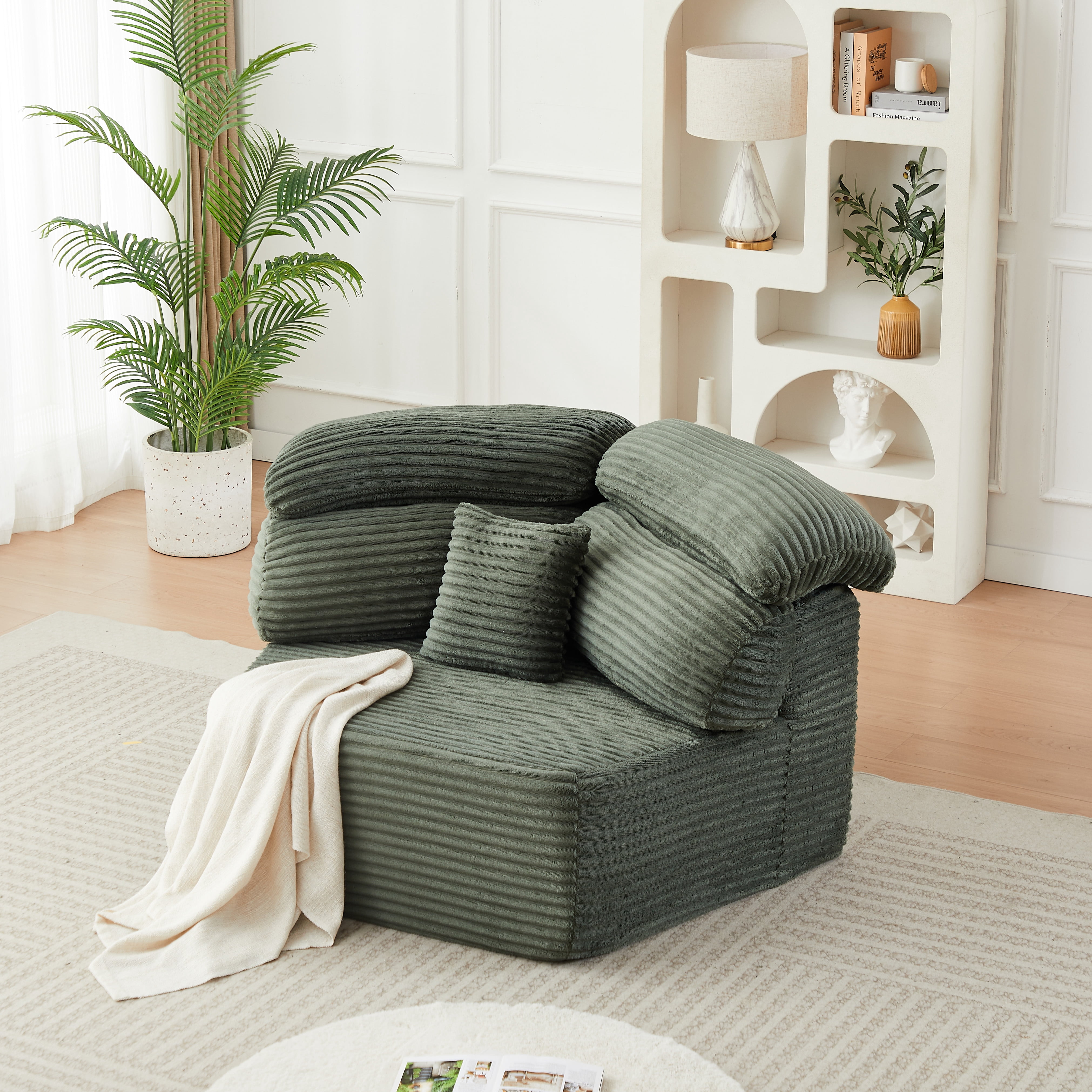 Leumius 53" Single Sofa,Oversized Modular Sofa Lounge Chair with Stylish Envelop Sesign Pillow,Pentagonal Sofa Boneless Couch for Living Room,Green Corduroy
