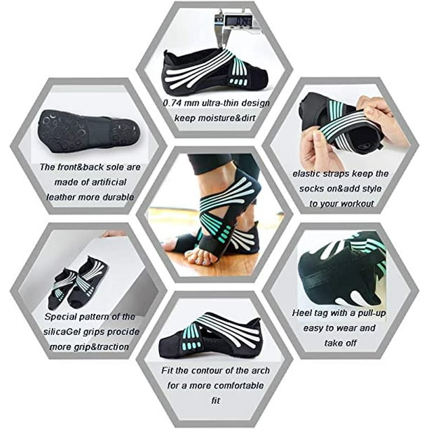 Yoga Socks Toeless Non-Slip Grips & Straps, for Pilates, Barre, Ballet,  Bikram, Workout for Women 