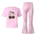 thumbnail image 5 of Trendfront Girls Bowknot Print Outfit Set Crew Neck Short Sleeve Shirt Summer 2 Piece Casual Fashion Playwear Set for Girls Trendy Clothing Style Clothes Set, 5 of 5